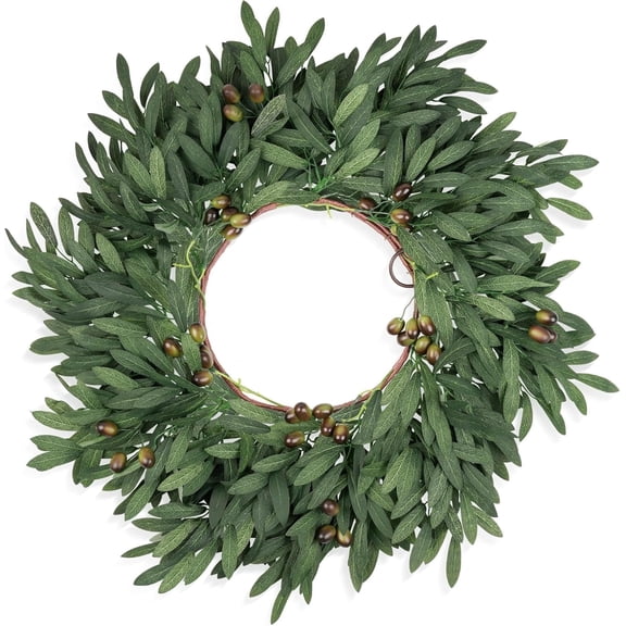 JEWLALO 22" Artificial Olive Leaf Wreath for Front Door, Spring Summer Greenery Wreath, Olive Leaf Wreath for Indoor Outdoor Home Farmhouse Porch Decorations