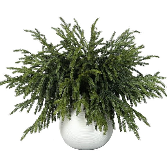 JEWLALO 32 Pcs Real Touch Norfolk Pine Branch -18" Artificial Christmas Green Plants Branches, Faux Greenery Stem Fake Cedar Pine Picks for Vase DIY Crafts Garland Wreath Indoor Outdoor Xmas Decor