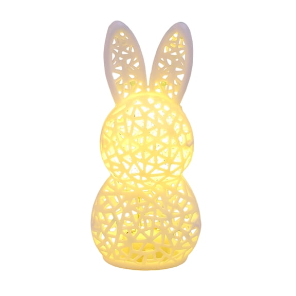 JEWLALO 3D Printed Easter Bunny LED Light, 5" White Geometric Hollow Rabbit Figurine, Glow-in-the-Dark Holiday Night Light
