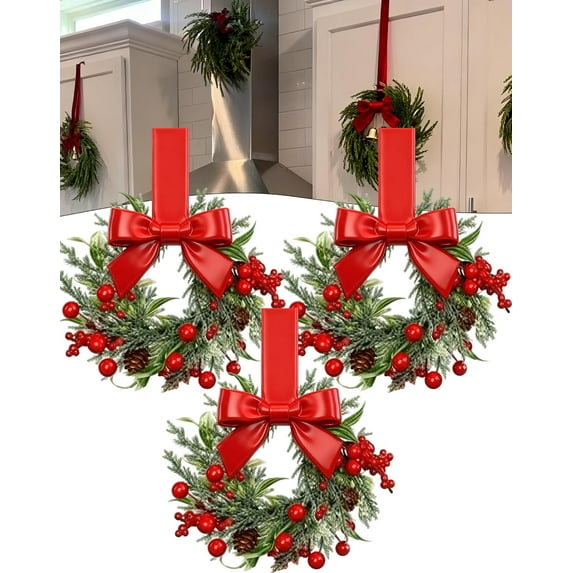 JEWLALO 3PCS Mini Christmas Wreaths for Cabinets, 6" Tiny Holiday Wreaths with Pinecones, Red Berries & Bows, Festive Xmas Mini Garland Decor for Cabinets, Chairs, Windows & Gifts