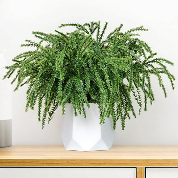 JEWLALO 4PCS Real Touch Christmas Norfolk Pine Branches -18" Artificial Pine Branches Green Plants Branches for Holiday Floral Arrangements, Wreaths, Craft DIY and Home Xmas Decorations