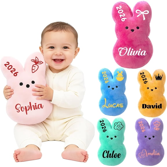 JEWLALO 5PCS Easter Personalized Bunny Plush Toys, 10" Adorable Bunny Stuffed Animals, 2026 Easter Bunny Gifts, Cute Multicolors Gifts for Birthday, Valentine's Day, Easter