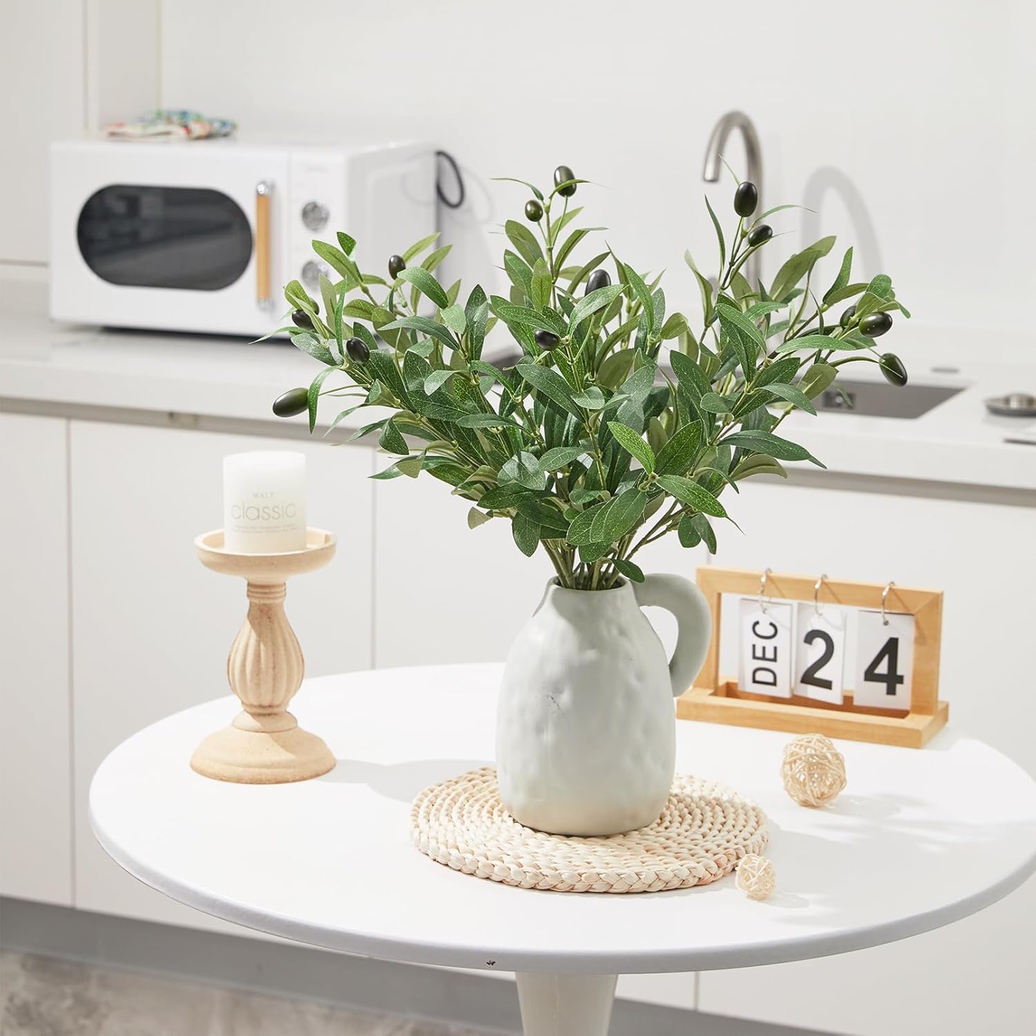 JEWLALO 5PCS Faux Olive Branches for Vase, 18 Inch Fake Olive Plants