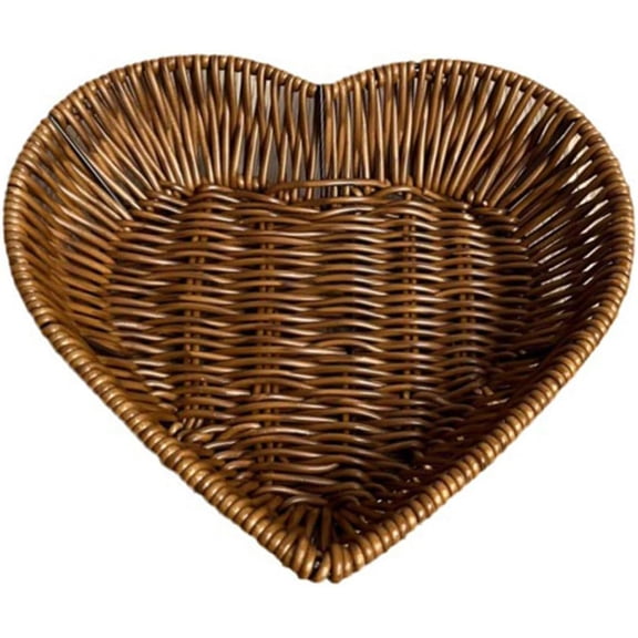 JEWLALO 6" Creative Heart Shape Bread Display Baskets, Weaving Imitation Rattan Decorative, Storage Basket Kitchen Food Basket for Bread Candy Fruit Vegetable