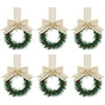 thumbnail image 1 of JEWLALO 6-Pack Christmas Kitchen Cabinet Wreaths with Ribbon Bows & Red Berries, Mini Christmas Wreaths for Cabinets, Small Window, Door, Farmhouse Xmas Party Decorations (Beige), 1 of 7