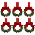 thumbnail image 1 of JEWLALO 6-Pack Christmas Kitchen Cabinet Wreaths with Ribbon Bows & Red Berries, Mini Christmas Wreaths for Cabinets, Small Window, Door, Farmhouse Xmas Party Decorations (Red), 1 of 7