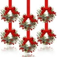 thumbnail image 1 of JEWLALO 6-Pack Mini Christmas Wreaths for Cabinets, 6 Inch with Red Ribbon and Bells, Small Window Wreath for Window Door Farmhouse Christmas Party Decorations (Red), 1 of 7