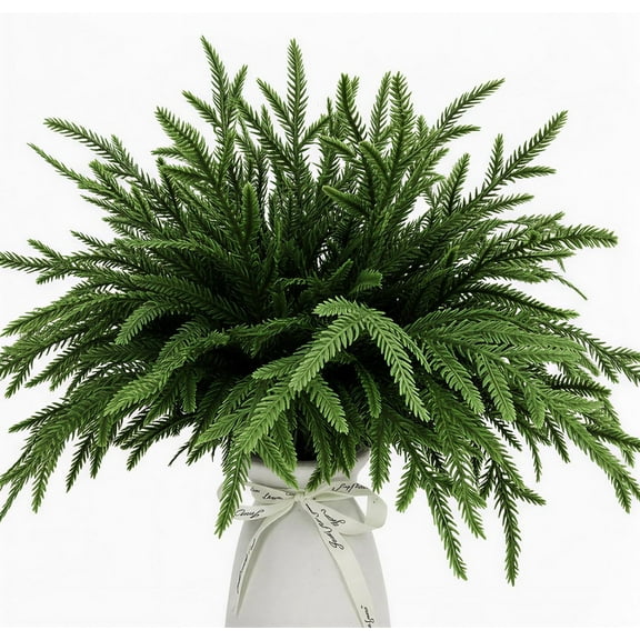 JEWLALO 6 Pcs Christmas Norfolk Pine Branches, 18" Artificial Norfolk Pine Stems, Faux Christmas Greenery Pine Picks for Vase Fillers Garland Wreath DIY Crafts and Home Xmas Indoor Outdoor Decors
