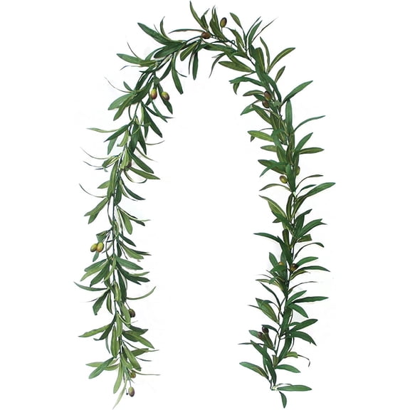 JEWLALO 6FT Artificial Olive Leaf Vines Rattan Ivy Vines Leaf Greenery Garland with Olive Fruit, Artificial Hanging Leaves Vines for Wedding Party Home Garden Front Door Wall Decors