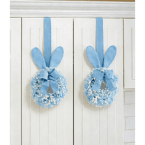 JEWLALO 9" Blue Easter Bunny Wreath with Burlap Ribbon, Set of 2, Spring Floral Easter Wreaths for Kitchen Cabinets, Windows, and Walls, Spring Easter Decors
