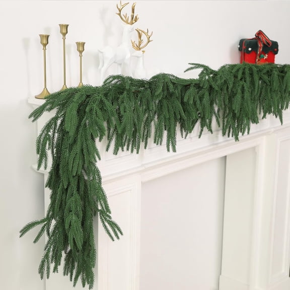 JEWLALO 9FT Norfolk Pine Garland Realistic - Faux Christmas Greenery Garland Artificial Green Winter Pine Garlands for Mantle Staircase Table Indoor Outdoor Xmas Holiday Decorations