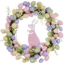 JEWLALO Artificial Easter Wreaths for Front Door, 15 Inch Easter Wreath Colorful Artificial Eggs Wreath with Wooden Rabbit for Indoor Outdoor Holiday Celebration Decorations
