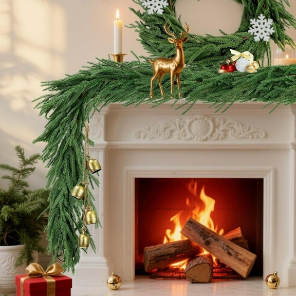 JEWLALO Artificial Norfolk Pine Garlands,Real Touch Artificial Greenery Garland for Table, Mantle, Wall,Indoor Outdoor Holiday Winter Christmas Decorations (4PC, 6FT)