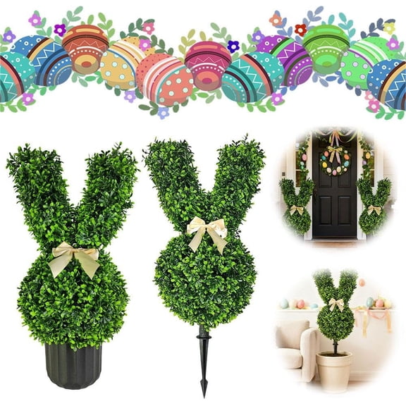 JEWLALO Artificial Rabbit Plant Decoration, 2FT Artificial Bunny Topiary Trees, Faux Boxwood Topiary Bunny for Indoor Outdoor Home Porch Decor