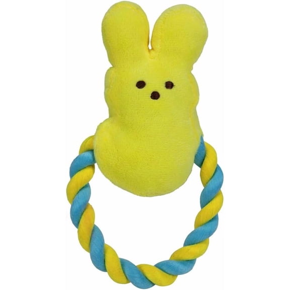 JEWLALO Bunny 6" Yellow Plush Rope Pull Toy for Dogs, Yellow Dog Toy from Rabbit, Plush Fabric Dog Toys, Small Squeaker Dog Toy with Rope