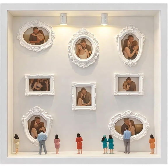 JEWLALO DIY Mini Gold Frames Silhouette Box, 2026 Upgrade Shadow Box Frame Kit with Gold Miniature Museum & Figurines, Celebrate Your Unique Memories in Style, for Anniversary, Wedding, Birthday
