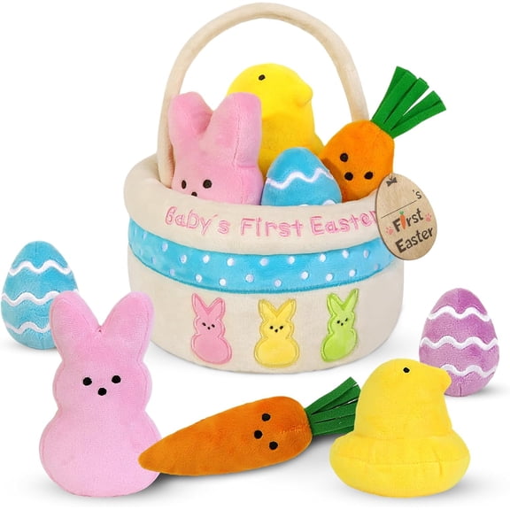 JEWLALO Easter Basket Stuffers, 6PCS Cute Easter Plushies, Easter Basket Play Set, Bunny Chick Carrot Egg Gifts for Easter Gifts