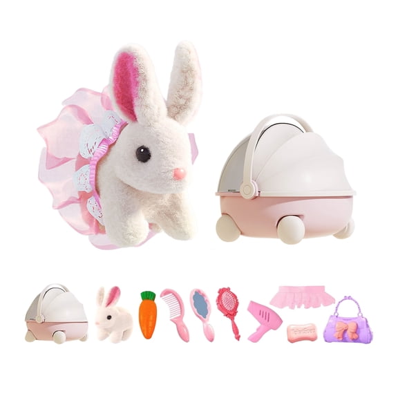 JEWLALO Interactive Hopping Easter Bunny Toys - Realistic Animated Stuffed Rabbit with Moving Ears, Includes Paper Hutch & Play Accessories, Birthday Easter Gifts