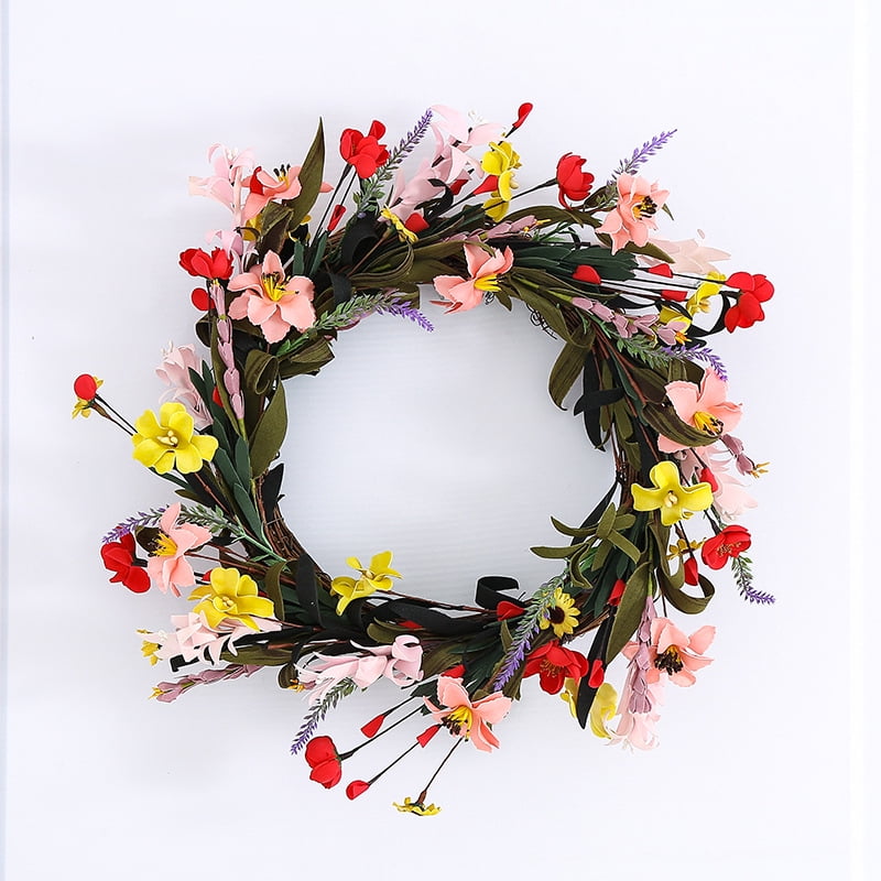 JEWLALO Spring Summer Door Wreath, Artificial Flowers & Greenery ...