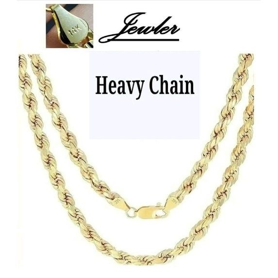 14K Solid Gold Filled Rope Chain Necklace 24 in, 6mm for Women and Men by JEWLER