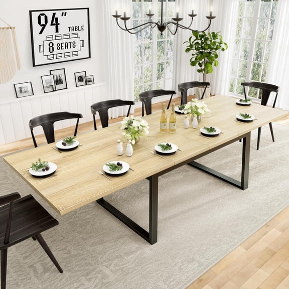 JEZWX Large Expandable Dining Table for 810 Person, 94 Inch Extendable Modern Dining Table for Kitchen and Dining Room, Rectangular Design