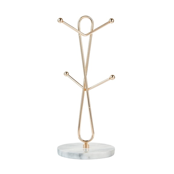 JEmarble Mug Holders with Copper Plated Standing(White) Countertop Mug Tree, Coffee Mugs & Tea Cup Storage Rack, Coffee Counter Bar Accessory & Kitchen Organizer