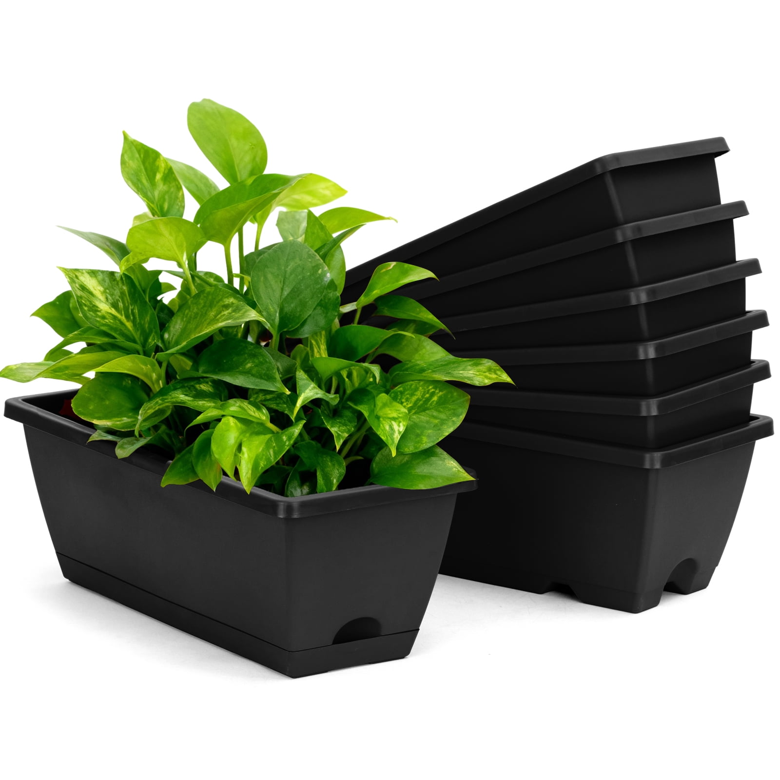 Rectangular Window Box Planter JF 7 Pack Black Plastic Rectangular Window Planter Box, Window ...