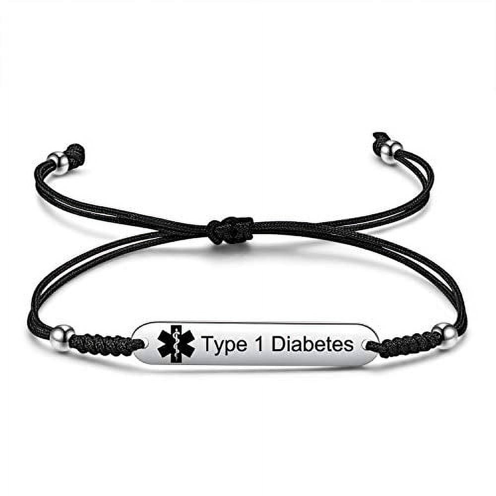 JF.JEWELRY Diabetes Awareness Bracelet Pre Engraved Type 1 Diabetes Medical Alert ID Bracelet for Boys and Girls Simple Hand Woven Bracelet Adjustable Walmart