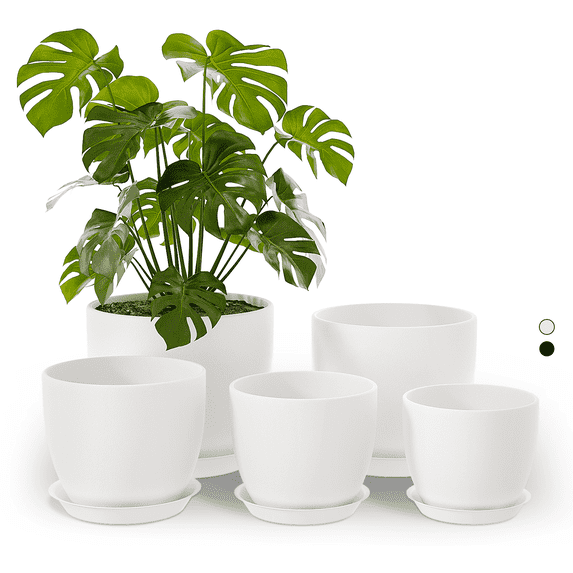 JF Plant Pots Indoor planter 5 Pack flower pots for plants planters with Drainage Holes Large Planter Pots for Indoor Plants Outdoor Plant Pot 4.5/5/5.5/6.3/7 Inches (White)