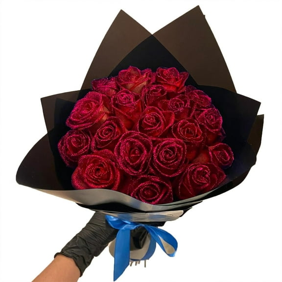 JFBUJC Artificial Glitter Red Rose Bouquet (10 Count)