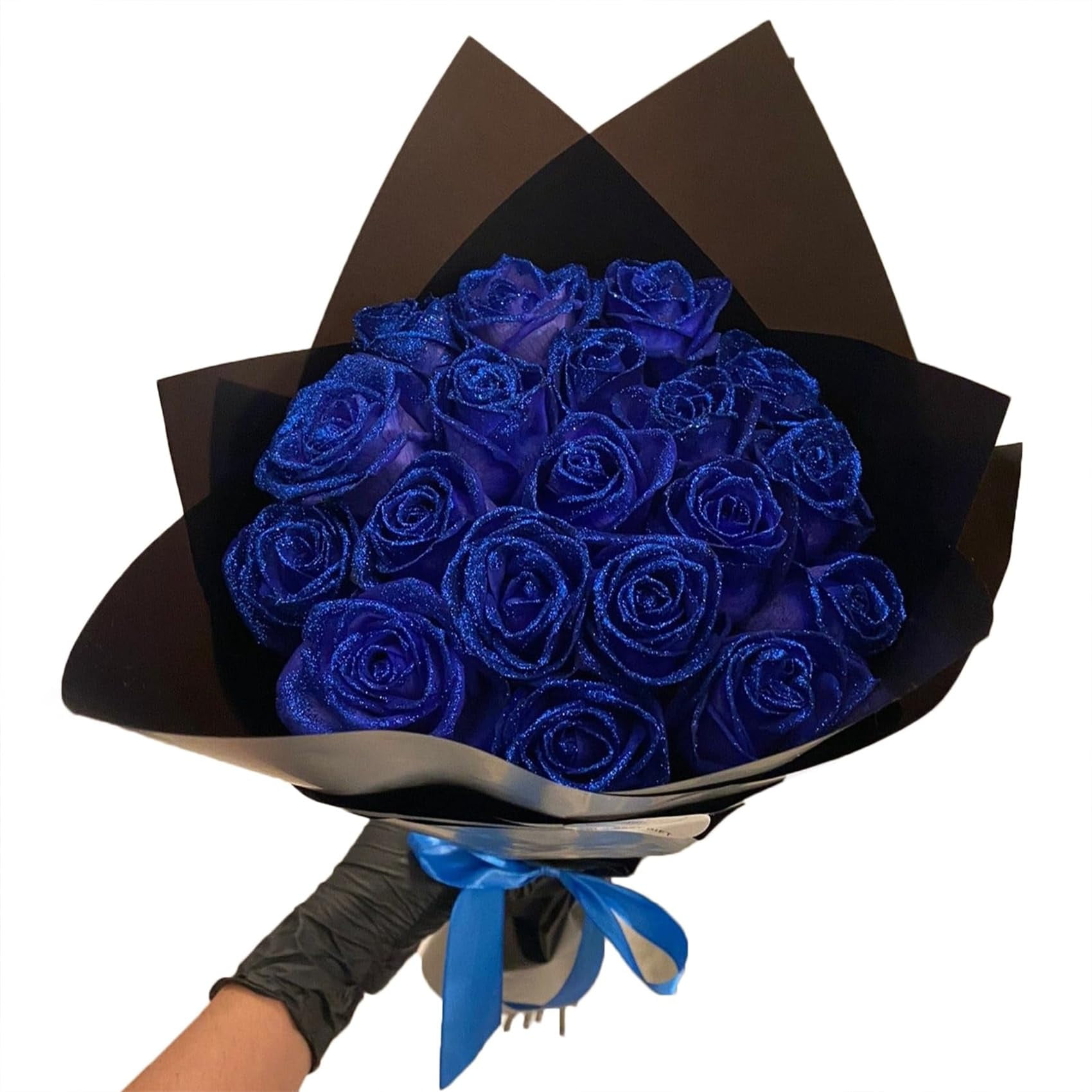 Blue Sparkle Roses JFBUJC Glitter Rose 10” Artificial PE Foam Blue Roses Valentine’s Day ...
