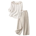 thumbnail image 1 of JFGHDG 2 Peice Linen Sets Loose Gauze Tunics Womens Embroidery Floral Pants 3/4 Sleeve Embroidered Tops Wide Leg Linen Pants Beach Travel Lounge Outfits Business Work Pants with Pockets White 2XL, 1 of 9