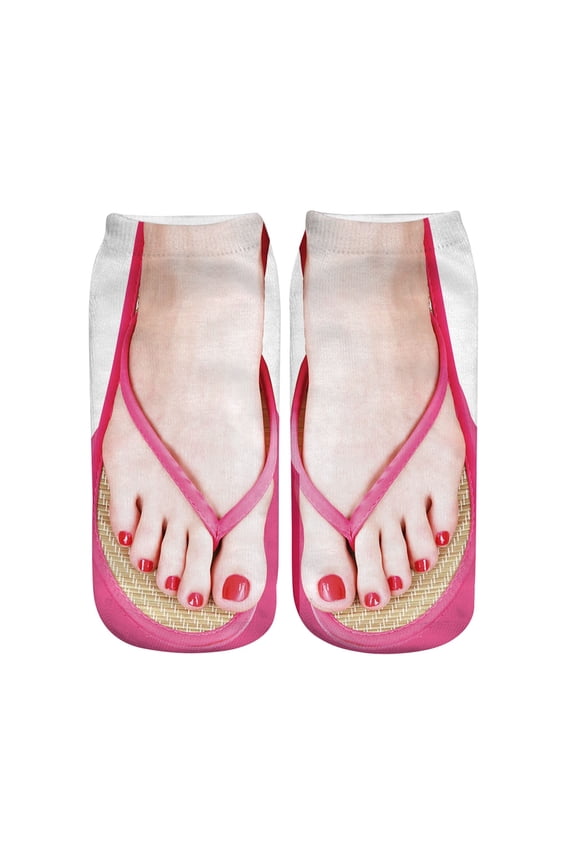 3D Pattern Women's Funny Flip Flop Sandal Socks, Low Cut Ankle Silly Socks Hot Pink L