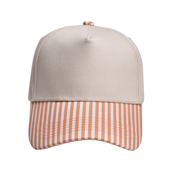 JFGHDG Adjustable Cotton Baseball Hat Solid Crown And Vertical Striped Brim Design Fashion Two Tone Casual Sun Cap For Daily Travel Use Orange A