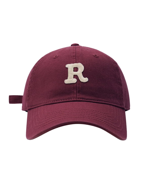 Adjustable Washed Cotton Dad Cap Simple Letter R Embroidery Design Casual Fashion Baseball Hat for Street Daily Activities Red One Size