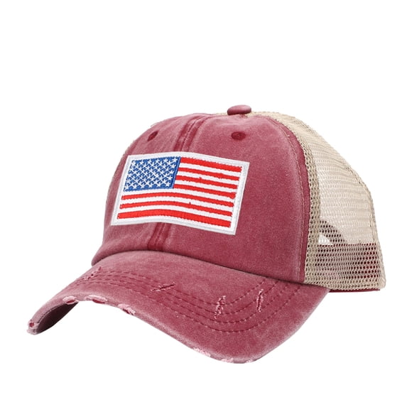 JFGHDG American Flag Baseball Cap for Men Women Washed Cotton USA Hat Adjustable Patriotic Cap for 4th of July Wine One Size