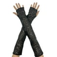 thumbnail image 1 of JFGHDG Arm Warmers Women Elbow Length Sheer Sleeves Accessories for Wedding and Party Activities Long Sequins Mesh Sheer Gloves for Glitter Rave Party Opera Gloves for Women Black One Size, 1 of 7