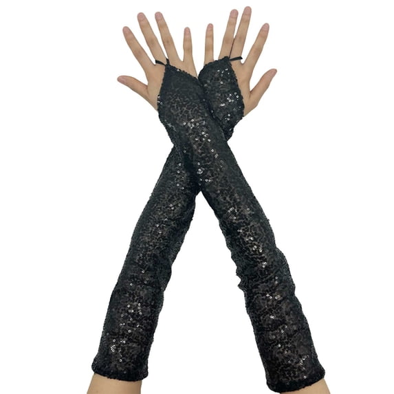 JFGHDG Arm Warmers Women Elegant Hand Accessories Gothic Long Lace Fingerless Gloves Lace Elbow Length Sparkly Mesh Gloves for Wedding Banquet and Festival Gatherings Black One Size