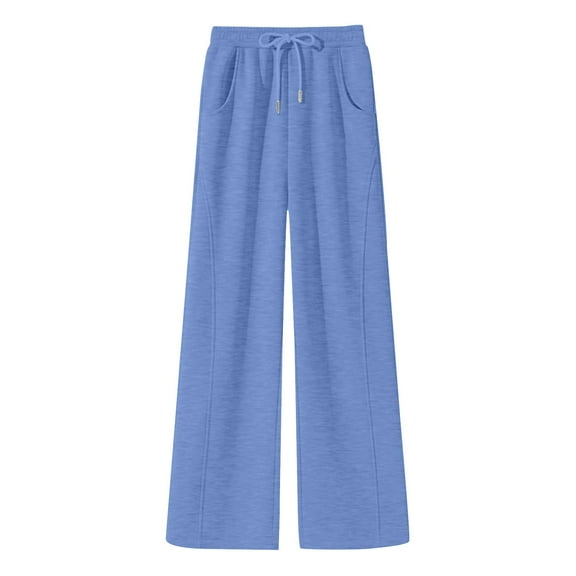 JFGHDG Baggy Wide Leg Sweatpants Baggy Lounge Travel Pants Pull On Pants Drawstring Waist Elastic Waist Trousers with Pockets Womens Summer Pants Wide Leg Sweats A6_blue M