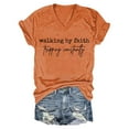 thumbnail image 1 of JFGHDG Basic Tee Short Sleeve Tops Oversized T Shirts women's tops tops for women trendy Women's Walking By Tripping Constantly Print T Shirt Casual V Neck T Shirt Orange S, 1 of 5