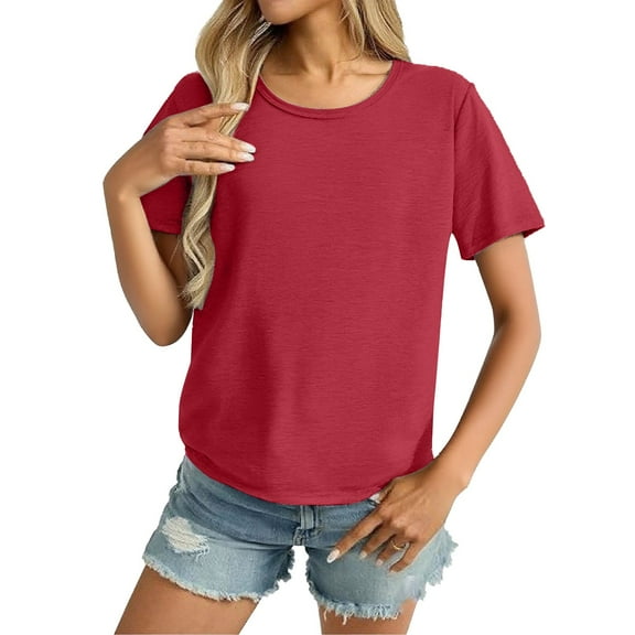 JFGHDG Basic Tee Short Sleeve Tops Oversized T Shirts workout tops tees for women Womens Workout Tops Oversized T Shirts Loose Fit Crewneck Short Sleeve Top D 2XL