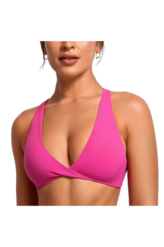 Bikini Top,push Up Bikini Top,triangle Bikini Top,butterluxe Front Sports Bra Deep V Neck Crop Top Strappy Back Bra with Nipple Bra,balconette Bras for Women,underwire Bikini Top Pink S