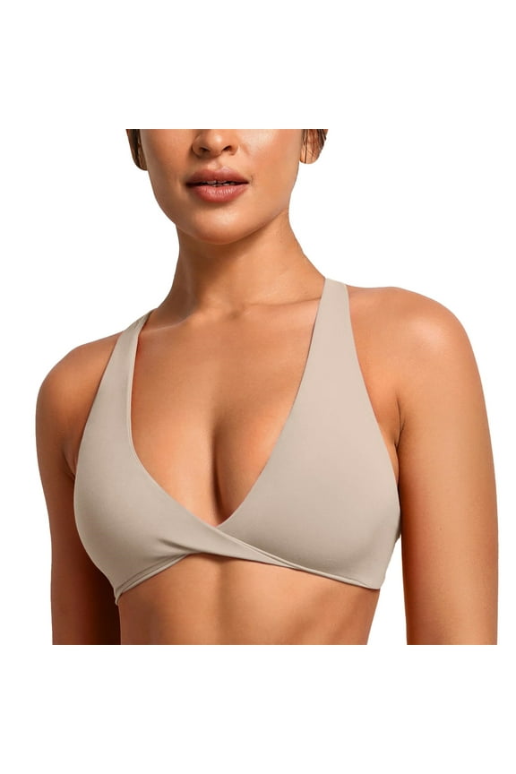 Bikini Top,push Up Bikini Top,triangle Bikini Top,butterluxe Front Sports Bra Deep V Neck Crop Top Strappy Back Bra with Nipple Bra,balconette Bras for Women,underwire Bikini Top Beige S