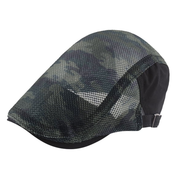 JFGHDG Breathable Flat Cap with Adjustable Strap, Breathable Summer Light Newsboy Cap for Driving Walking Black One Size