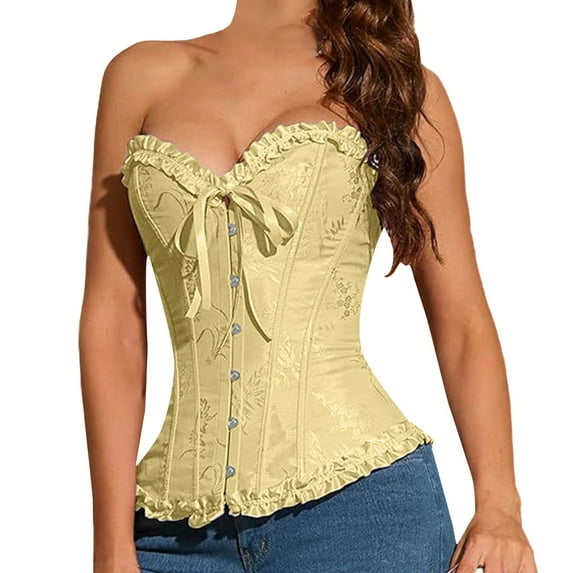 JFGHDG Bustier Corset Women Corset Halter Top Body Corset Top Corset for Women Wedding Corset Yellow M