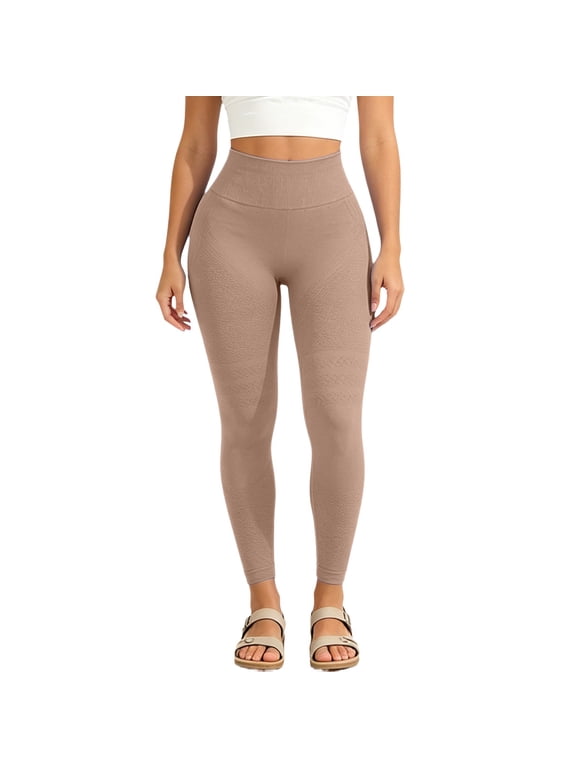 Butt Lifting Gym Workout Leggings for Women Tummy Control High Waisted Scrunch Butt Seamless Impact Sports Yoga Pants Khaki S