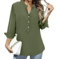 thumbnail image 1 of JFGHDG Button Up Shirt Women Casual Tunic Tops Cotton Dress Shirt Loose Fit Casual V-neck Tops Womens Linen Tops Lapel Gauze Tops V Neck Casual Army Green L, 1 of 9