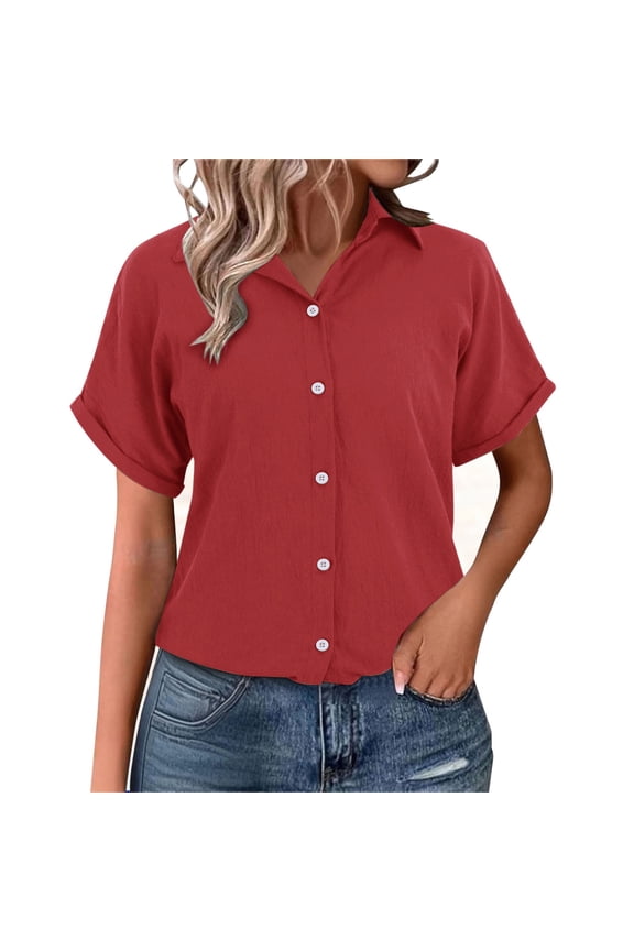 Button Down Shirts short sleeve button up women shirts for women cotton linen tops for women women blouses casual Muslin Blouse Shirt Blouse Cotton Linen Blouse Tops Long Blouse Tunic Red 2XL