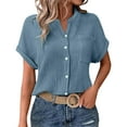 thumbnail image 1 of JFGHDG Button Down Shirts short sleeve button up women shirts for women gauze tops for women gauze shirts for women Blouses Tops Batwing Sleeve Pocket Patched Shirt Work T Shirts Light Blue 2XL, 1 of 9