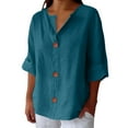 thumbnail image 1 of JFGHDG Button Down Shirts short sleeve button up women shirts for women linen shirts for women blouses for women Linen Shirts For Cotton Linen V Neck 3/4 Sleeve Tops Blouses Tunic Tops Sky Blue 3XL, 1 of 9
